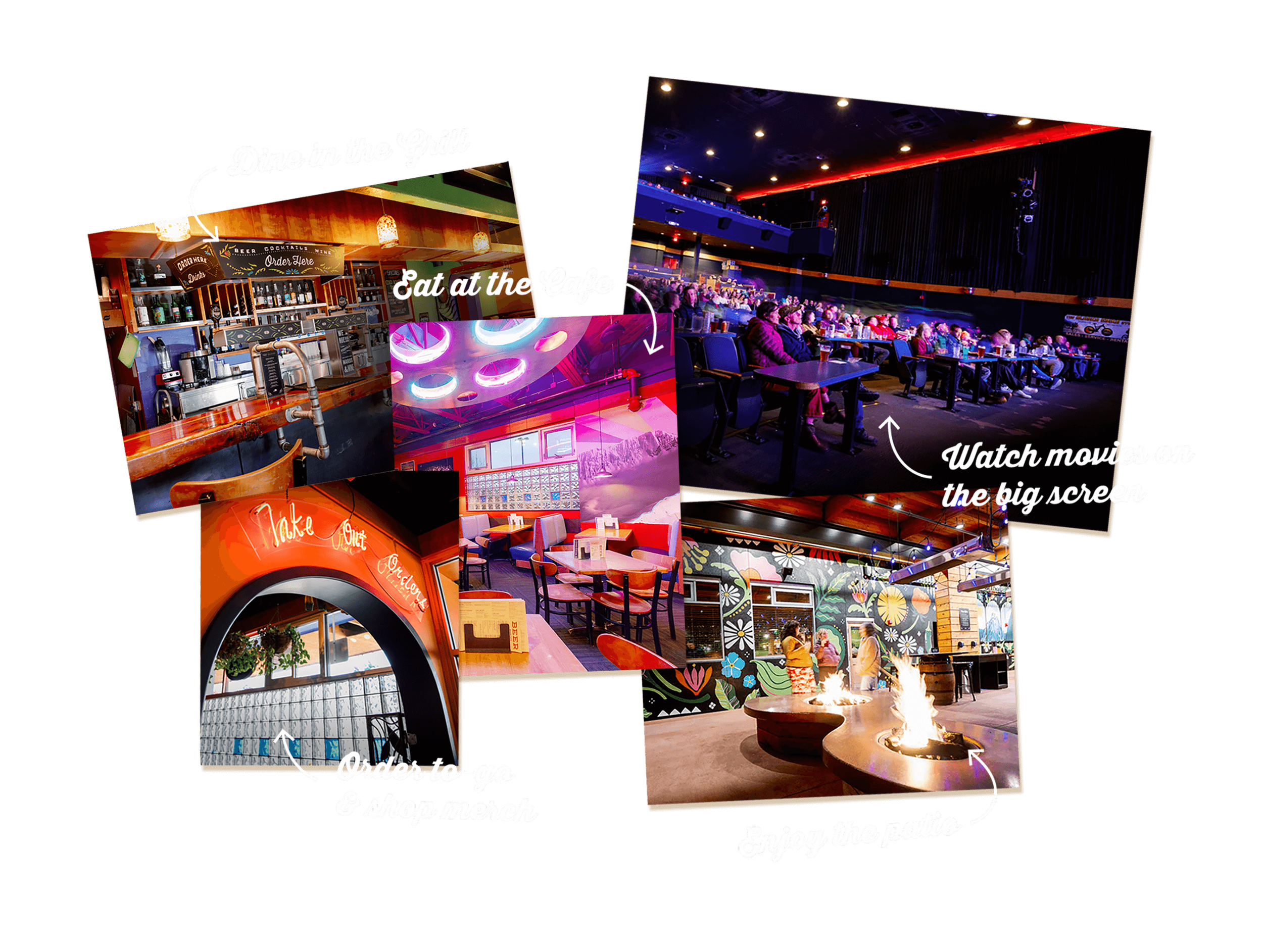 Dine in the Grill, Eat at the Cafe, Watch movies, Order to-go